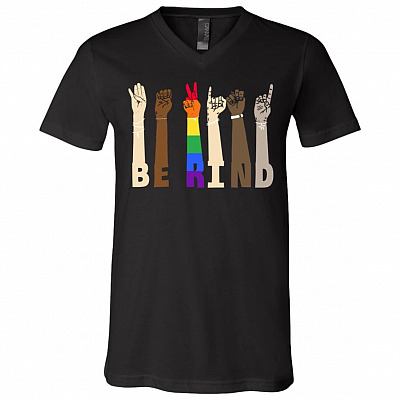 Be Kind Sign Language Social Justice Gift T Shirt V-Neck Tee, Black, V-Neck T-Shirt