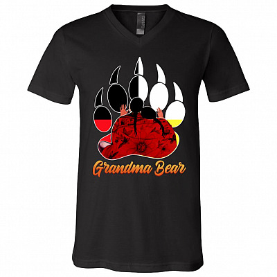 Grandma Bear Indigenous Native American Women T-shirt - V-neck, Black, V-Neck T-Shirt