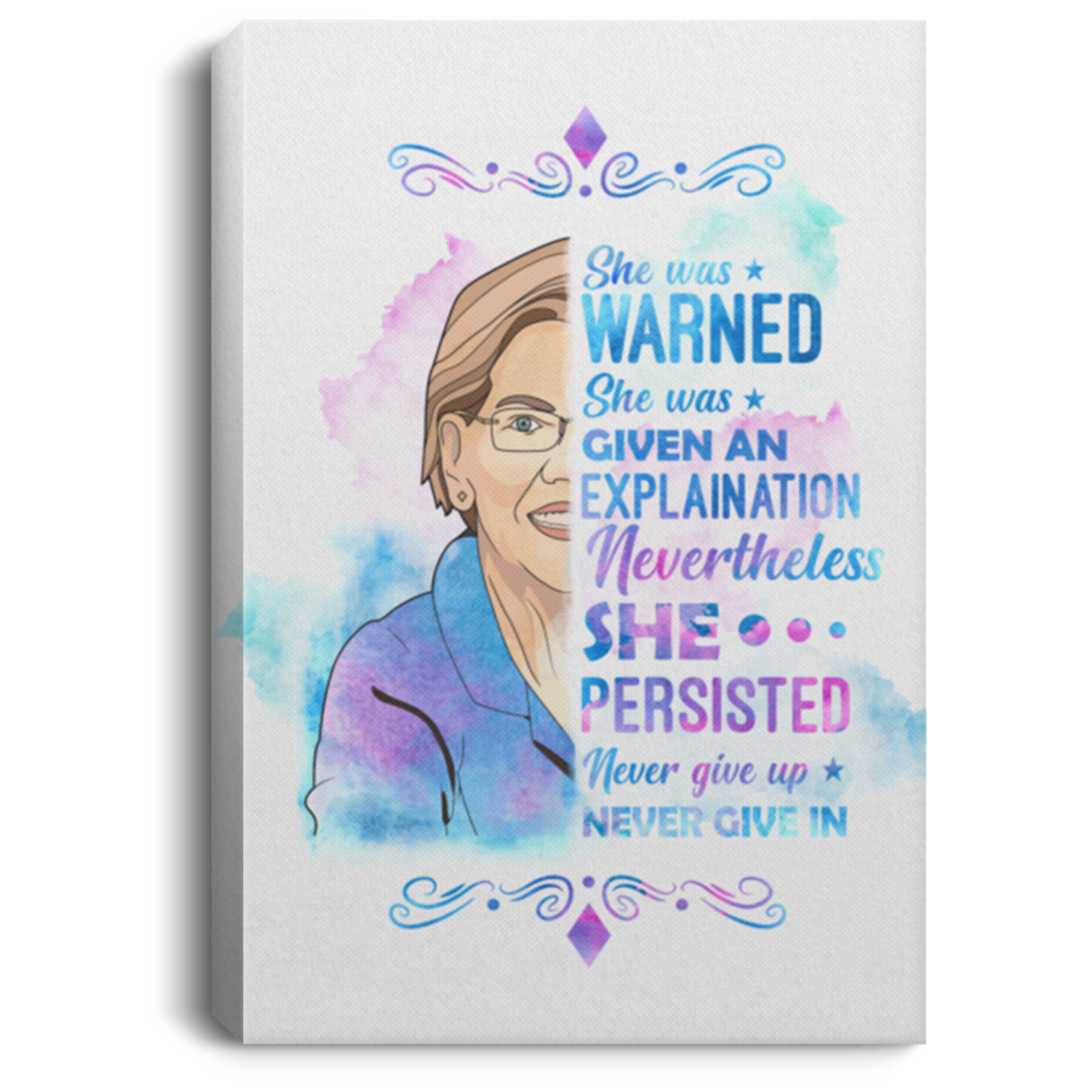 Nevertheless She Persisted Elizabeth Warren Wrapped Framed Canvas Prints - Unframed Poster - Canvas Wall Art, White, 0.75'' Framed Canvas