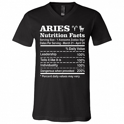 Aries Nutrition Facts Zodiac Horoscope Birthday Astrology T-shirt - V-Neck Tee, Black, V-Neck T-Shirt