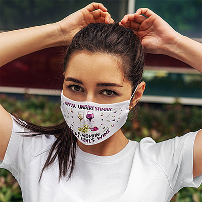 Alternative view of Never Underestimate A Woman Who Loves Wine Washable Reusable Custom - Printed Cloth Face Mask Cover