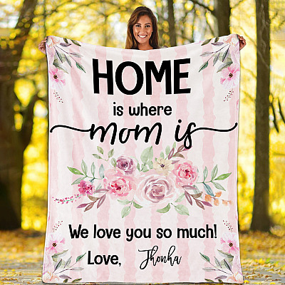 Alternative view of Home Is Where The Mom Is - Mom Personalized Blanket With Kids Name - Mother's Day Gifts From Son And Daughter