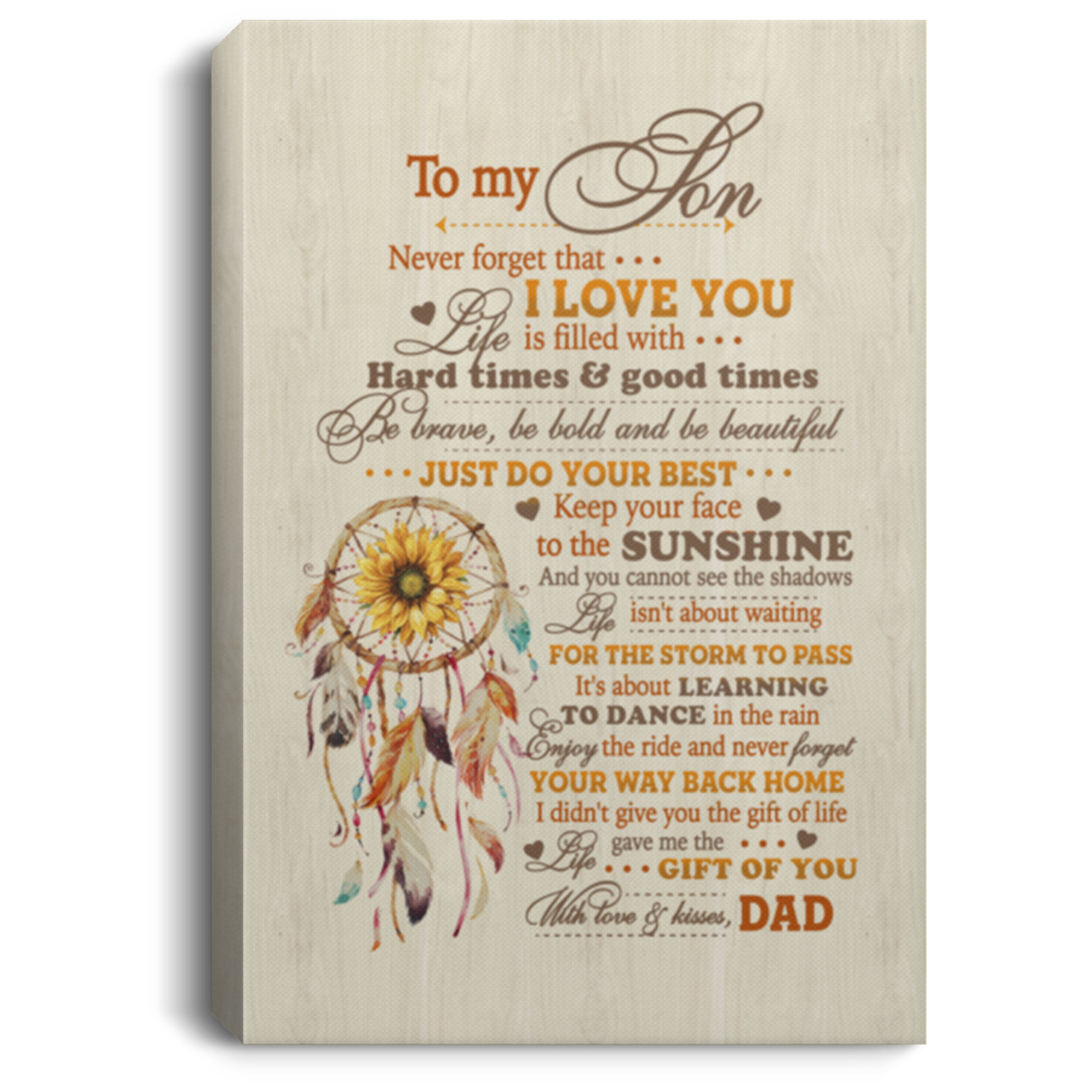 Dreamcatcher Dad To My Son Never Forget That I Love You Wrapped Framed Canvas Prints - Unframed Poster, White, 0.75'' Framed Canvas