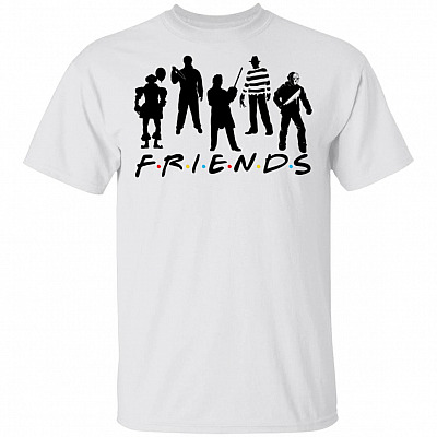 Friends Halloween Shirt Pennywise Freddy Krueger Jason Voorhees Michael Myers Shirt - Horror Movie Shirt, White, Unisex T-Shirt