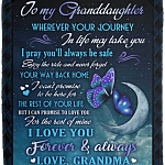 To My Granddaughter Wherever Your Journey In Life Make Take You Love Grandma Fleece Blanket - Premium Sherpa Blanket, White, Cozy Plush Fleece Blanket - 50x60