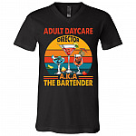 Vintage Adult Daycare Director AKA Bartender Funny Drinking Retro T-shirt - V-neck, Black, V-Neck T-Shirt