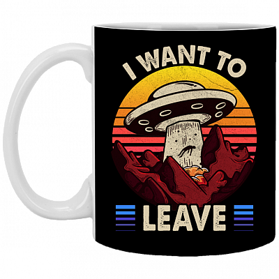I Want to Leave Ufo Ceramic Coffee Mug - Beer Stein - Water Bottle - Color Changing Mug, Black, 11 oz. White Mug