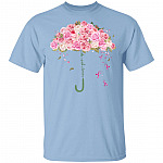 Umbrella Roses Never Give Up Pink Breast Cancer Ribbon Awareness Month T-Shirt, Light Blue, Unisex T-Shirt