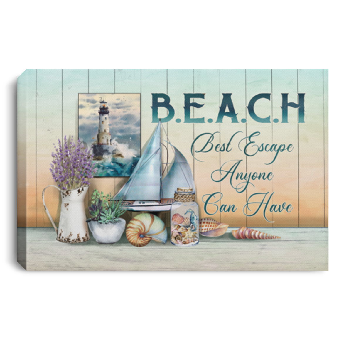 Beach Best Escape Anyone Can Have Framed Canvas - Unframed Poster - Beach House Wall Decor, White, 0.75'' Framed Canvas