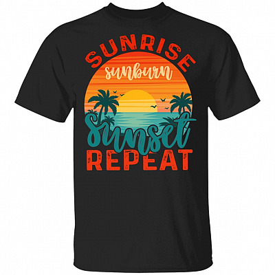 Sunrise Sunburn Sunset Repeat T-shirt - Summer T-shirt - Vintage Beach T-shirt - Vacation T-shirt, Black, Unisex T-Shirt