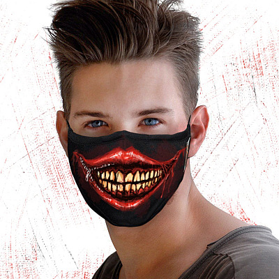 Alternative view of Scary Face Mask - Halloween Washable Reusable Custom – Printed Cloth Face Mask Cover - Evil Smile Face Mask