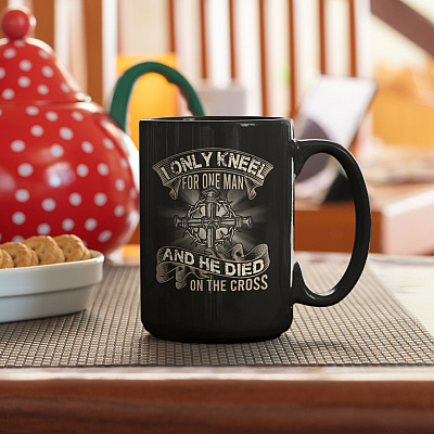 Alternative view of I Only Kneel For One Man And He Died On The Cross Mug - Jesus Cross Coffee Mug - Beer Stein - Water Bottle