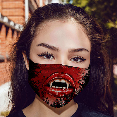 Alternative view of Red Lips Vampire Halloween Mask Washable Reusable Custom – Printed Cloth Face Mask Cover