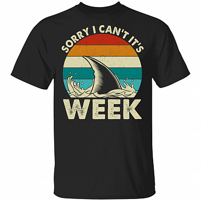 Sorry I Can't It's Week Funny Shark Vintage Retro T-Shirt - V-Neck Tee - Shark Lover Shirt, Black, Unisex T-Shirt