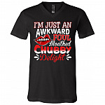 I'm Just An Awkward Foul Mouthed Chubby Delight Funny Sarcasm T-Shirt - V-Neck Shirt, Black, V-Neck T-Shirt