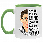 Speak Your Mind Even If Your Voice Shakes Accent Mug, White/Light Green, 11 oz. Accent Mug
