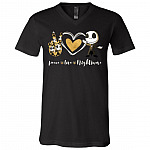 Peace Love Skellington Jack Cute Halloween T-Shirt - V-Neck, Black, V-Neck T-Shirt