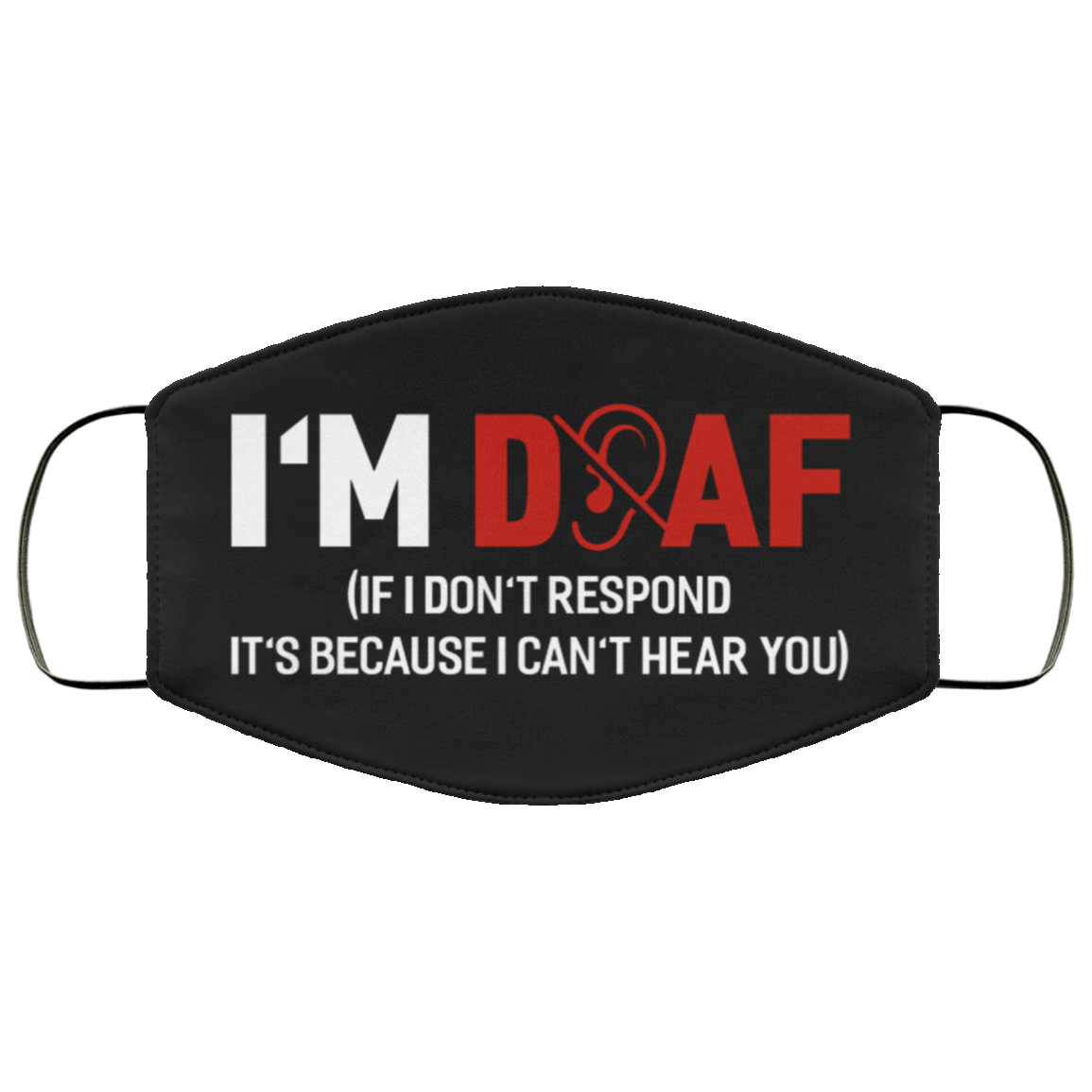 I'm Deaf If I Don't Respond It's Because I Can't Hear You - Washable Reusable Custom – Printed Cloth Face Mask Cover, Black, Cloth Face Cover