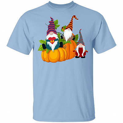 Gnomes On Pumpkins Shirt - Fall T Shirt - Pumpkin Shirt Gnome T Shirt - Thanksgiving Shirt Halloween Costume, Light Blue, Unisex T-Shirt