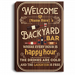 Personalized Backyard Bar Where Every Hour Is Happy Hour Framed Canvas - Unframed Poster, White, 0.75'' Framed Canvas