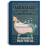 Mermaid Bath Soap Wash Your Tail Framed Canvas Print – Unframed Poster - Mermaid Canvas Print, Royal, 0.75'' Framed Canvas