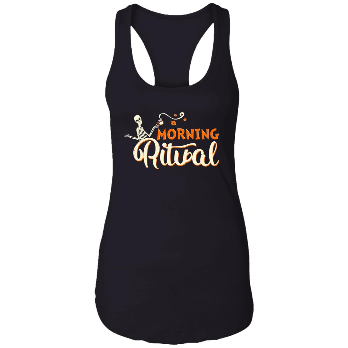 Morning Ritual Coffee Funny Cotton Tank Top Tee - Ladies Racerback Tank, Black, Ladies Racerback Tank