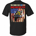 Two Things Americans Should Know How To Use T Shirt - Bible And Gun T Shirt - Print On Back Shirt - American Flag Shirt, Black, Unisex T-Shirt