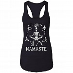Namaste Skeleton Om Skull Yoga T-Shirt - Funny Halloween Woman's Yoga Cotton Tank Top - Racerback Tank, Black, Ladies Racerback Tank