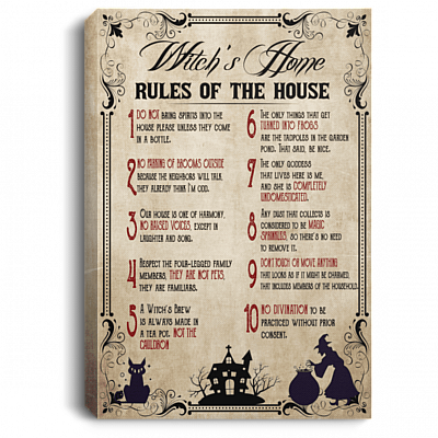 Witch Home Rules of The House Gallery Wrapped Framed Canvas Prints - Unframed Poster, White, 0.75'' Framed Canvas