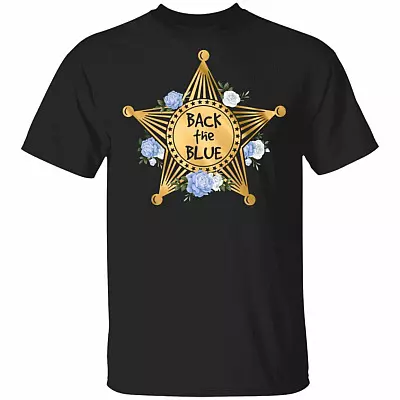 Back The Blue Police Officers Law Enforcement T-Shirt - Blue Line 5 Point Star Badge Appreciation Gift Shirt, Black, Unisex T-Shirt