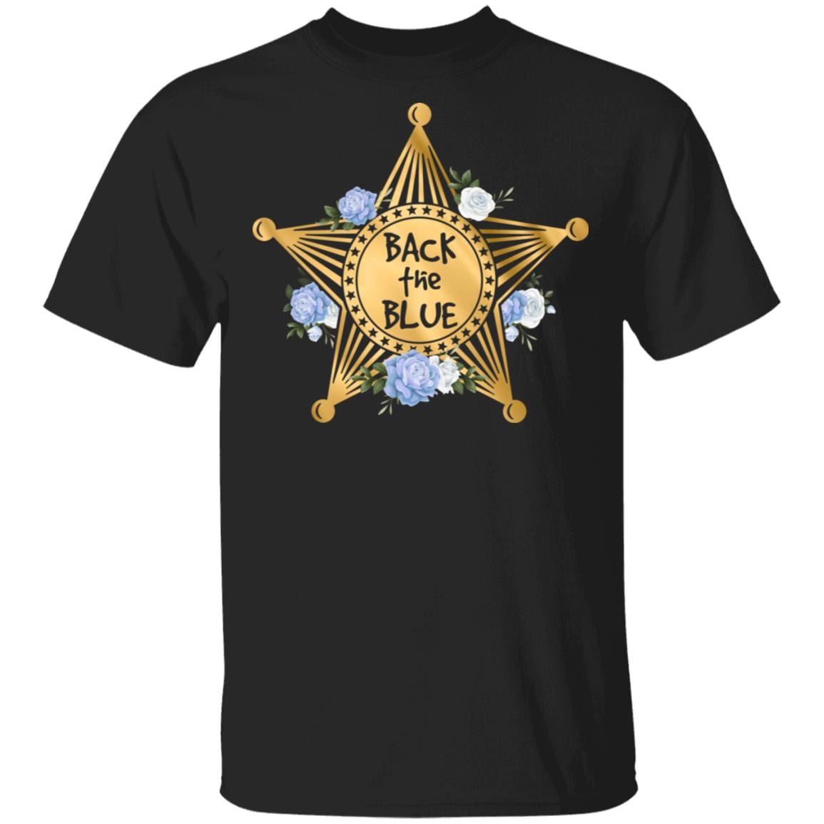 Back The Blue Police Officers Law Enforcement T-Shirt - Blue Line 5 Point Star Badge Appreciation Gift Shirt, Black, Unisex T-Shirt