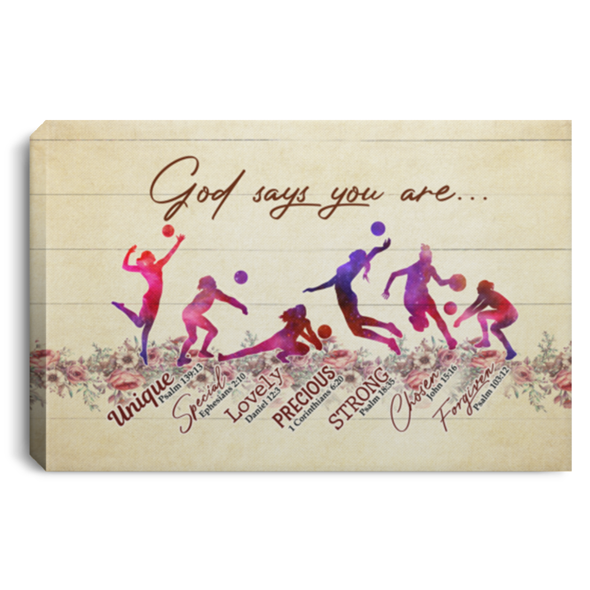 Volleyball God Says You Are Unique Special Lovely Precious Strong Framed Canvas Prints - Unframed Poster, White, 0.75'' Framed Canvas