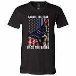 Salute The Flag T-Shirt - Us Police Officer Flag Shirt, Black, V-Neck T-Shirt