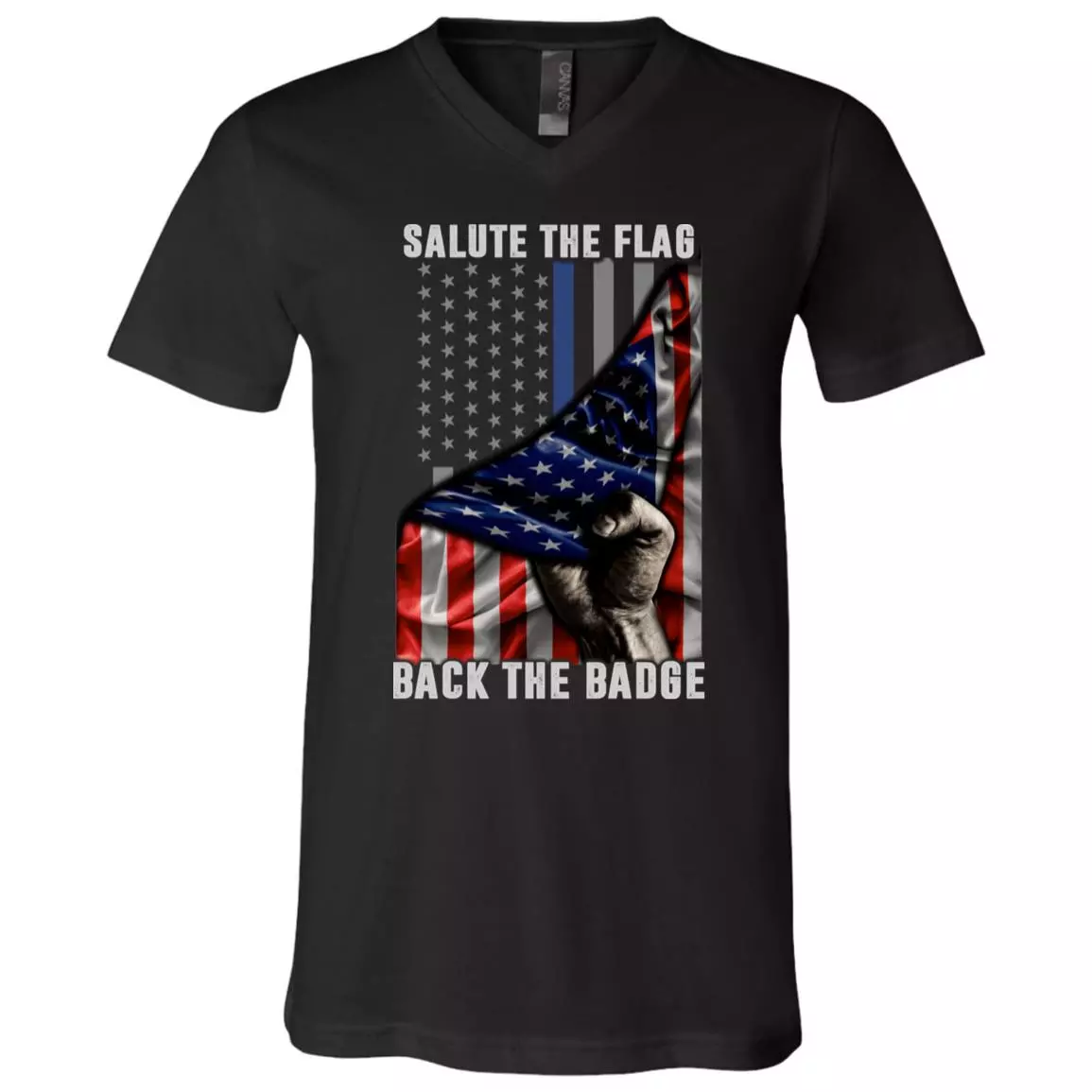 Salute The Flag T-Shirt - Us Police Officer Flag Shirt, Black, V-Neck T-Shirt