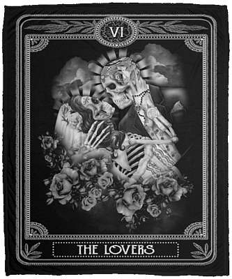 Gothic Gifts Tarot Card The Lovers Skull Couple Kissing Fleece Blanket – Premium Sherpa Blanket, White, Cozy Plush Fleece Blanket - 50x60