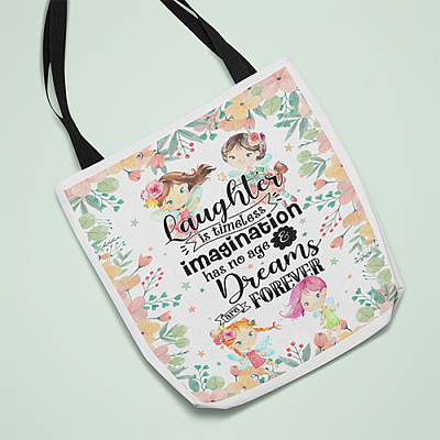 Alternative view of Laughter Is Timeless Imagination Dreams Are Forever All Over Print Tote Bag - Shoulder Bag