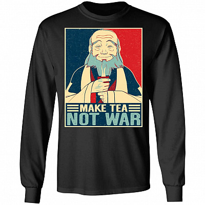 Make Tea Not War Funny Anime Hoodie - Sweatshirt - Long Sleeve Shirt, Black, Long Sleeve