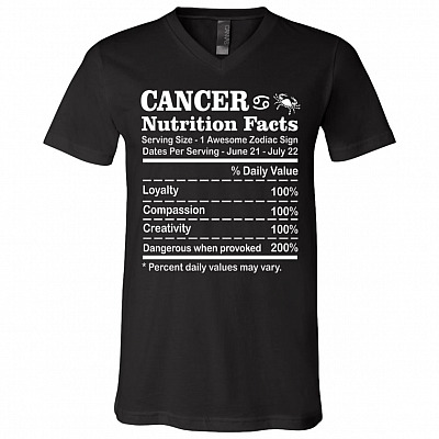 Cancer Nutrition Facts Zodiac Horoscope Birthday Astrology T-shirt - V-Neck Tee, Black, V-Neck T-Shirt