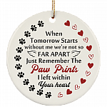 Paw Prints I Left Within Your Heart Memorial Hanging Christmas Circle Porcelain Ceramic Ornament Keepsake, White, Ceramic Circle Ornament