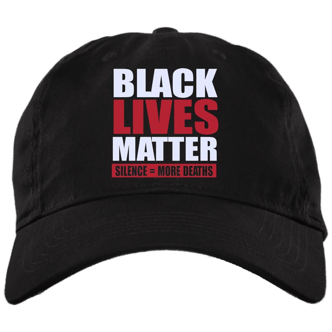 Black Lives Matter Silence Means Deaths Justice For Floyd Twill Cap - High-Profile Snapback Hat, Black, Brushed Twill Dad Cap