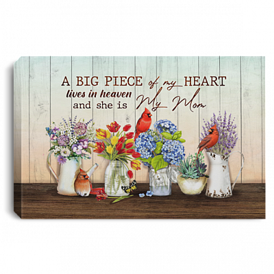 A Big Piece Of My Heart Lives In Heaven And She Is My Mom Gallery Wrapped Framed Canvas - Unframed Poster, White, 0.75'' Framed Canvas