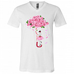 Never Give Up Breast Cancer Rose Umbrella T-Shirt - V-Neck Shirt - Breast Cancer Awareness Shirt, White, V-Neck T-Shirt