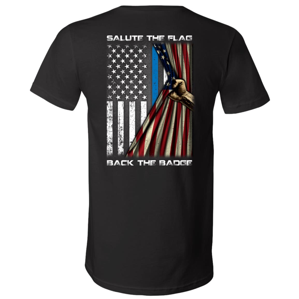 Salute The Flag Back The Badge Plain Front - Print On Back Only T-Shirt - V-Neck Shirt - Support Police Shirt, Black, V-Neck T-Shirt Salute The Flag Back The Badge Plain Front - Print On Back Only T-Shirt - V-Neck Shirt - Support Police Shirt, Black, V-Neck T-Shirt