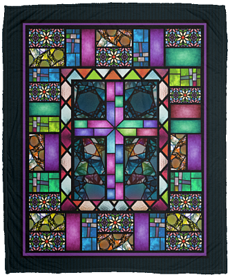 Stained Glass Window in Church Fleece Blanket - Premium Sherpa Blanket - Woven Blanket, White, Cozy Plush Fleece Blanket - 50x60
