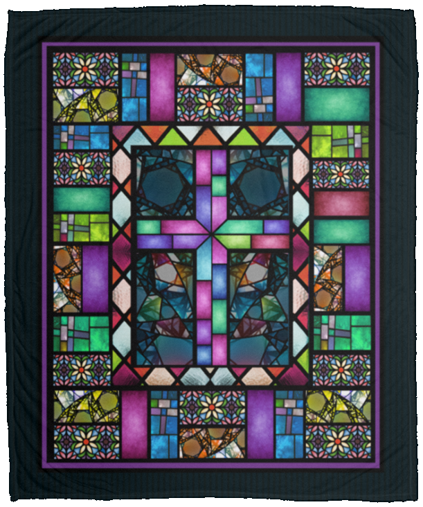 Stained Glass Window in Church Fleece Blanket - Premium Sherpa Blanket - Woven Blanket, White, Cozy Plush Fleece Blanket - 50x60