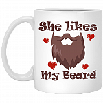 She Likes My Beard Ceramic Coffee Mug - Travel Mug - Color Changing Mug - Funny Couple Mug, White, 11 oz. White Mug