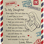 From Mom To My Daughter Even When I’m Not Close By Letter Fleece Blanket – Premium Sherpa Blanket – Woven Blanket, White, Cozy Plush Fleece Blanket - 50x60