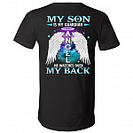 My Son Is My Guardian Angel He Watches Over My Back Plain Front - Print On Back T-Shirt - V-Neck Shirt, Black, V-Neck T-Shirt My Son Is My Guardian Angel He Watches Over My Back Plain Front - Print On Back T-Shirt - V-Neck Shirt, Black, V-Neck T-Shirt
