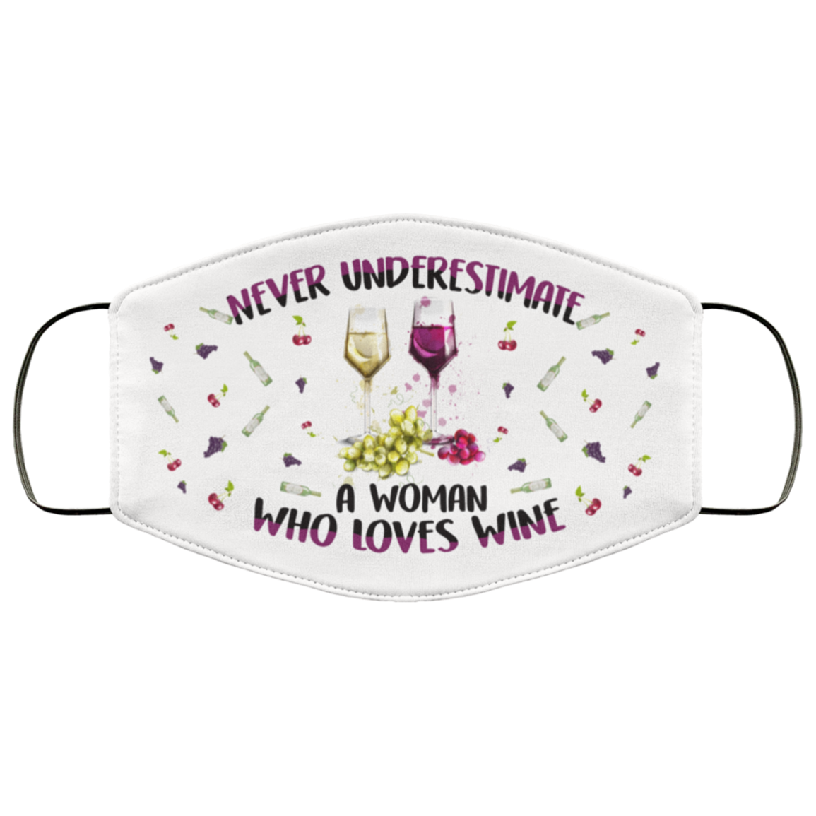 Never Underestimate A Woman Who Loves Wine Washable Reusable Custom - Printed Cloth Face Mask Cover, White, Cloth Face Cover