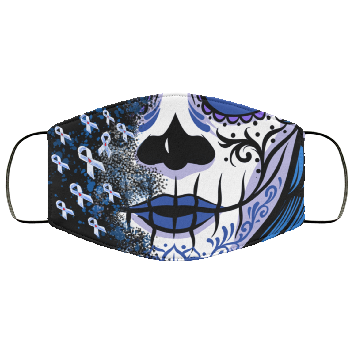 Diabetic Awareness Face Mask - Sugar Skull Diabetes Awareness Washable Reusable Custom Printed Cloth Face Mask Cover, White, Cloth Face Cover